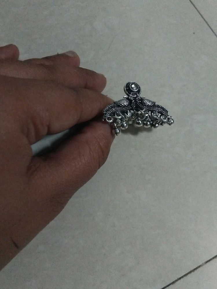 Oxidized Peacock Jhumka Earrings