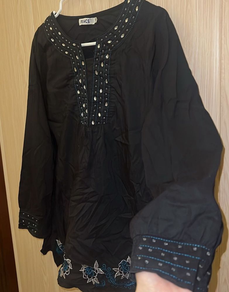 Elegant Black Embroidered Tunic