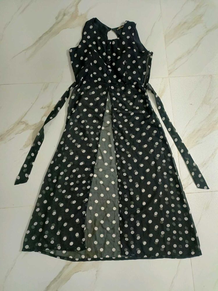 Polka Dot Maxi Dress with Slit