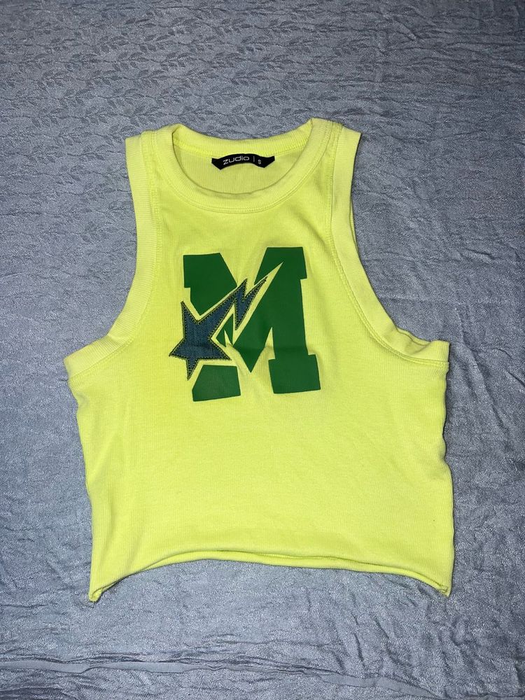 Bright Yellow Graphic Crop Tank Top