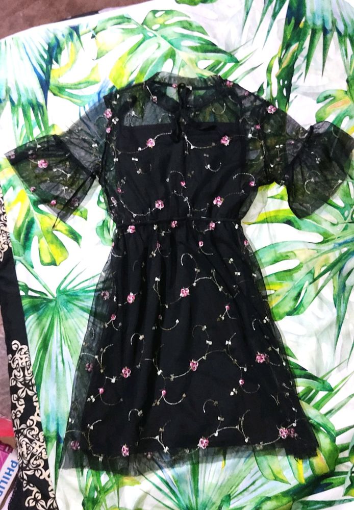 embroidered mess dress with inner