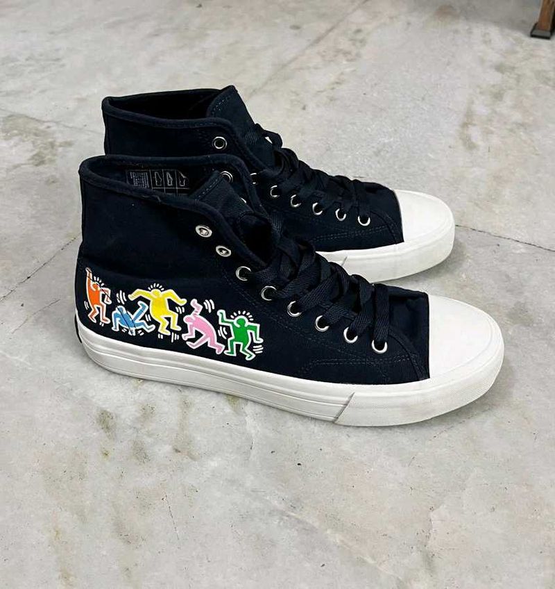 H&amp;M KEITH HARING BLUE CANVAS HIGH TOP SNEAKERS