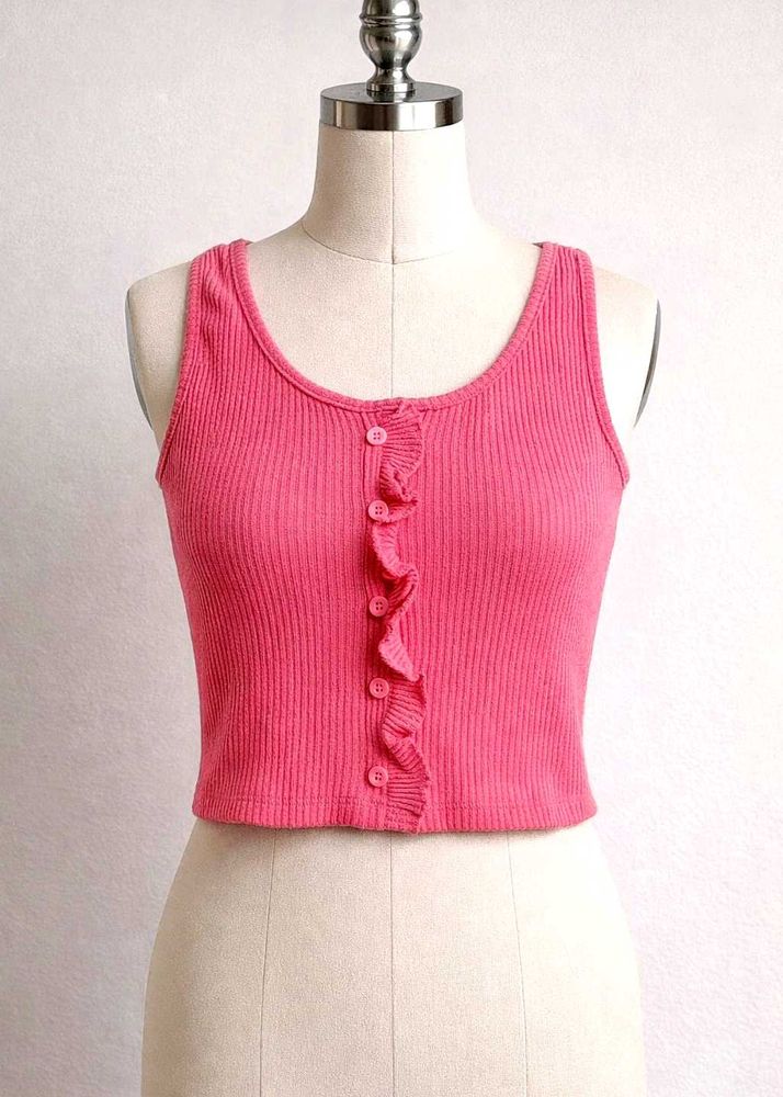 Mango Pink Ruffle Trim Tank Top