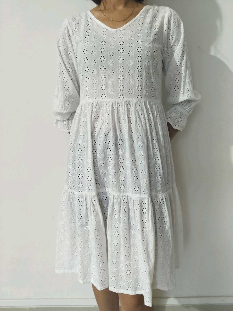 Chic White Eyelet Dress