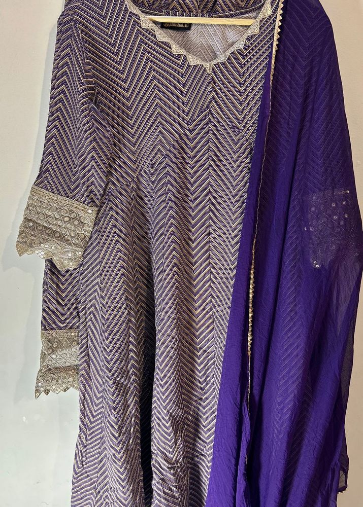 Purple Gotta patti kurta set with dupatta