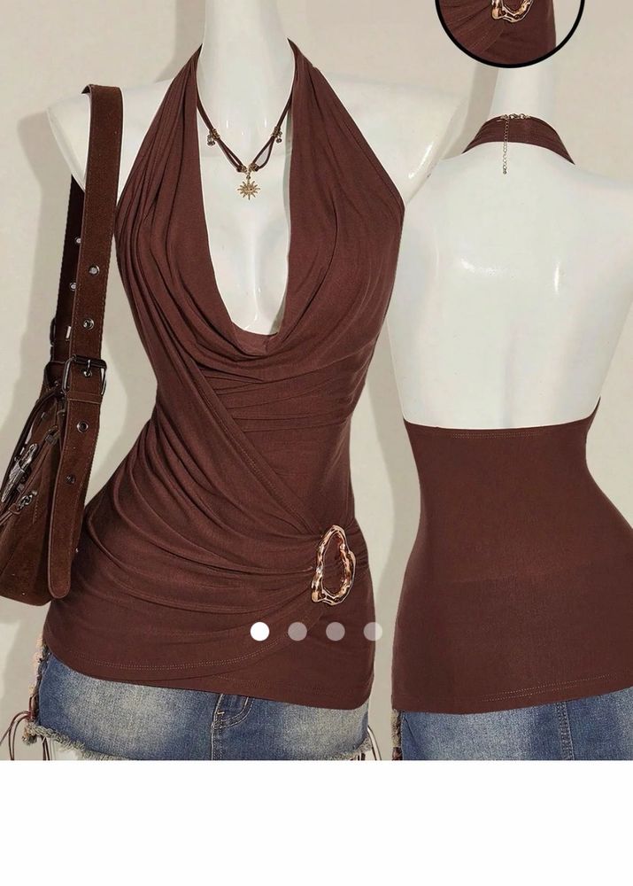 Brown Drape Halter Neck Top