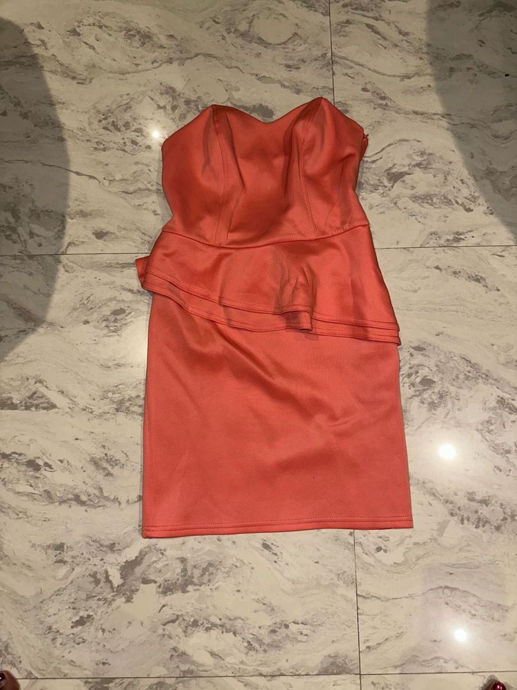 Coral Peplum Strapless Dress