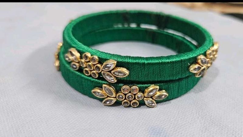 Elegant Green Silk Thread Bangles😍