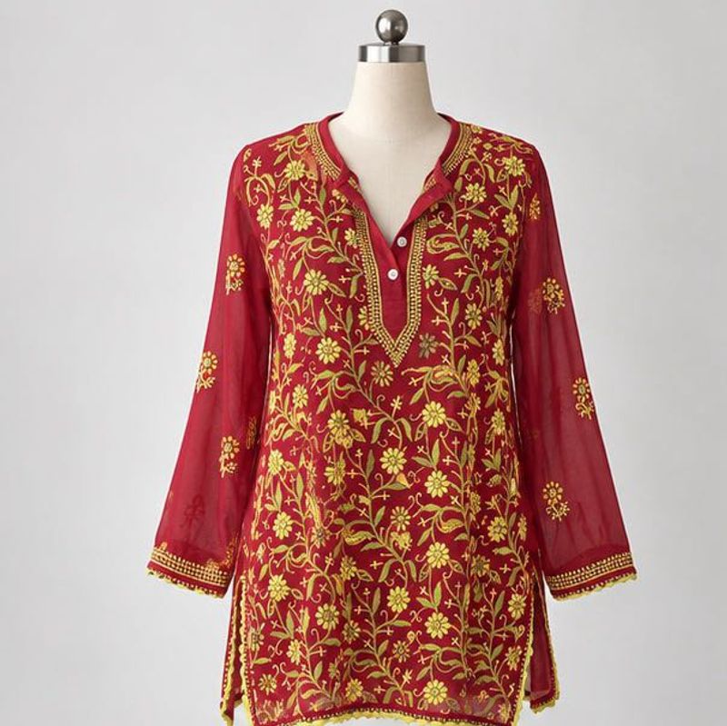 Gorgeous maroon sheer embroidered kurti
