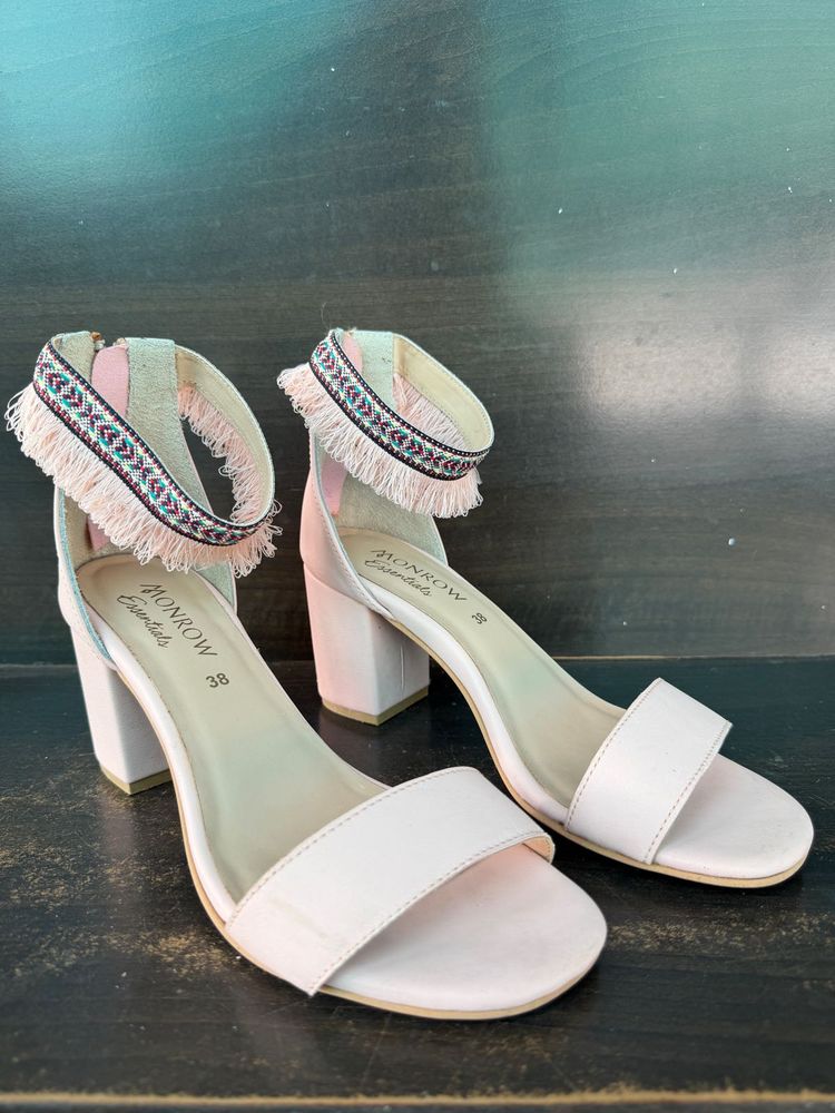 Monrow Blush Pink Block Heels with Zip-up Back