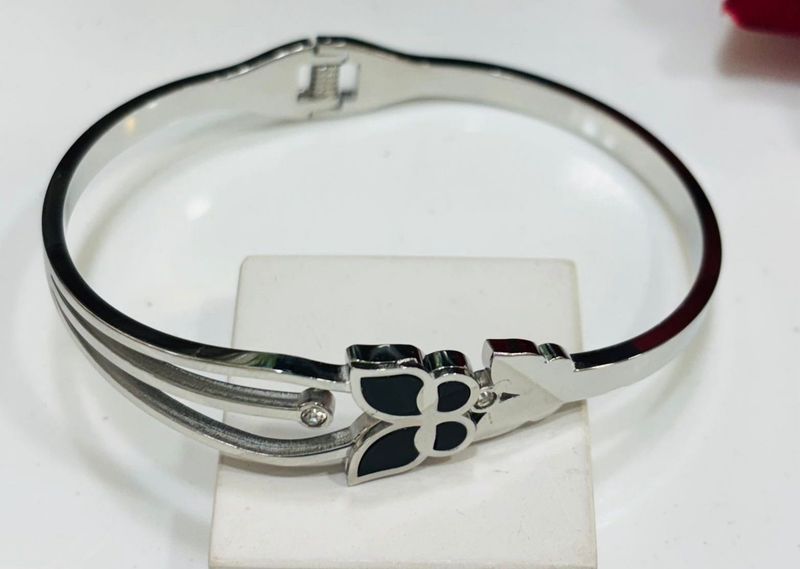 Silver &amp; Black tone Anti tarnish Bracelet/ kada
