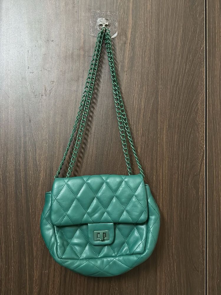 Quilted Teal Handbag with Chain Strap