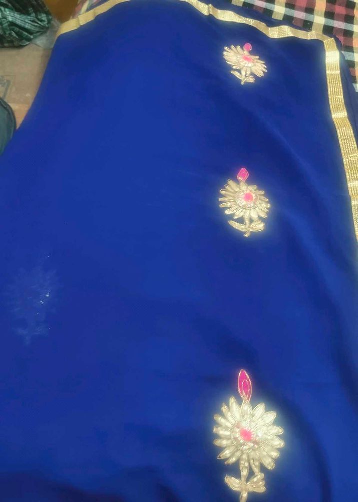 Beautiful Royal Blue Embroidered Saree