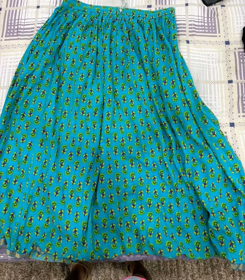 Vibrant Blue Floral Print Ethnic Skirt