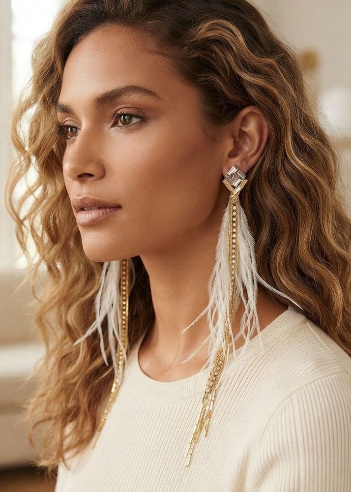 Boho Feather &amp; Chain Drop Earrings