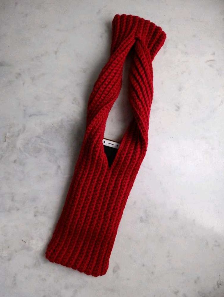 Burgundy Knitted Phone Holder Scarf