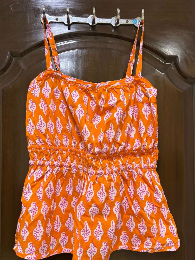 Vibrant Orange Printed Camisole Top