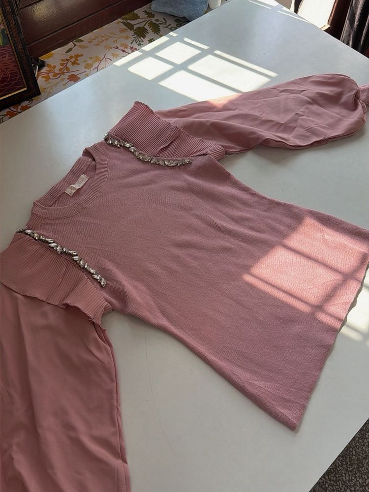 Pink Blouse with Embellished Shoulders