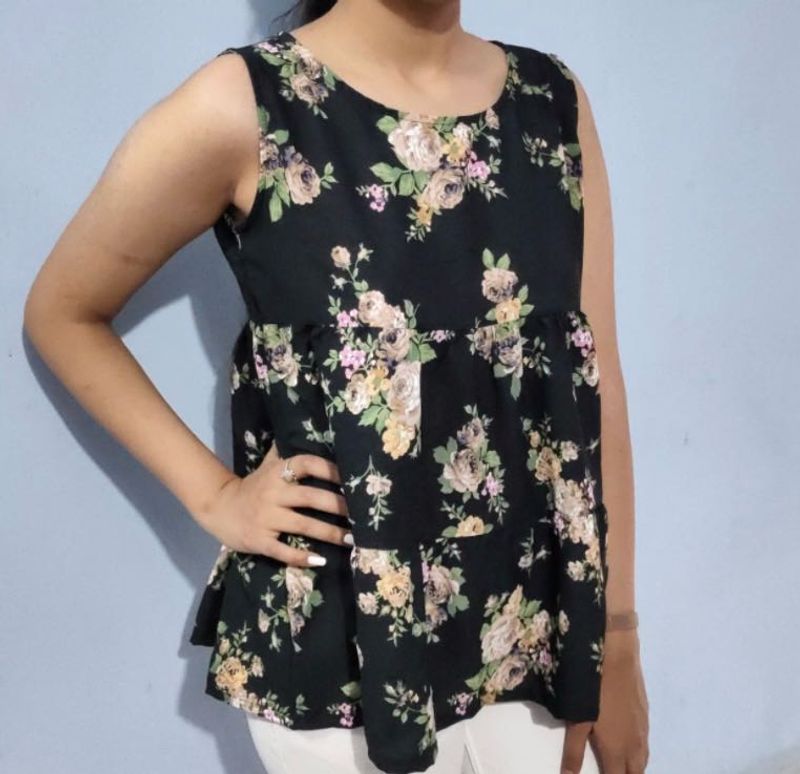 Black Floral Tiered Sleeveless Top