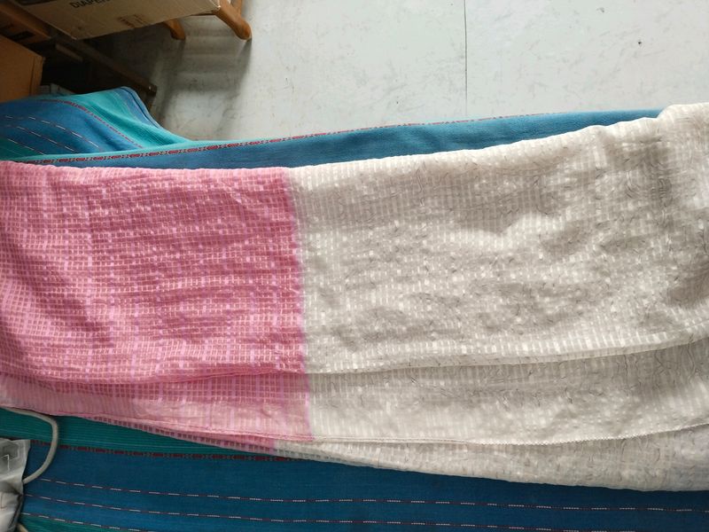 White &amp; Pink Saree Without blouse