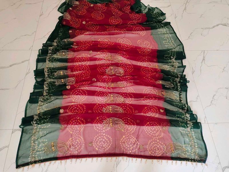 Stunning Red &amp; Green Embroidered Saree