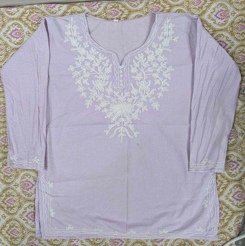 Beautiful Lavender Kurta with White Embroidery