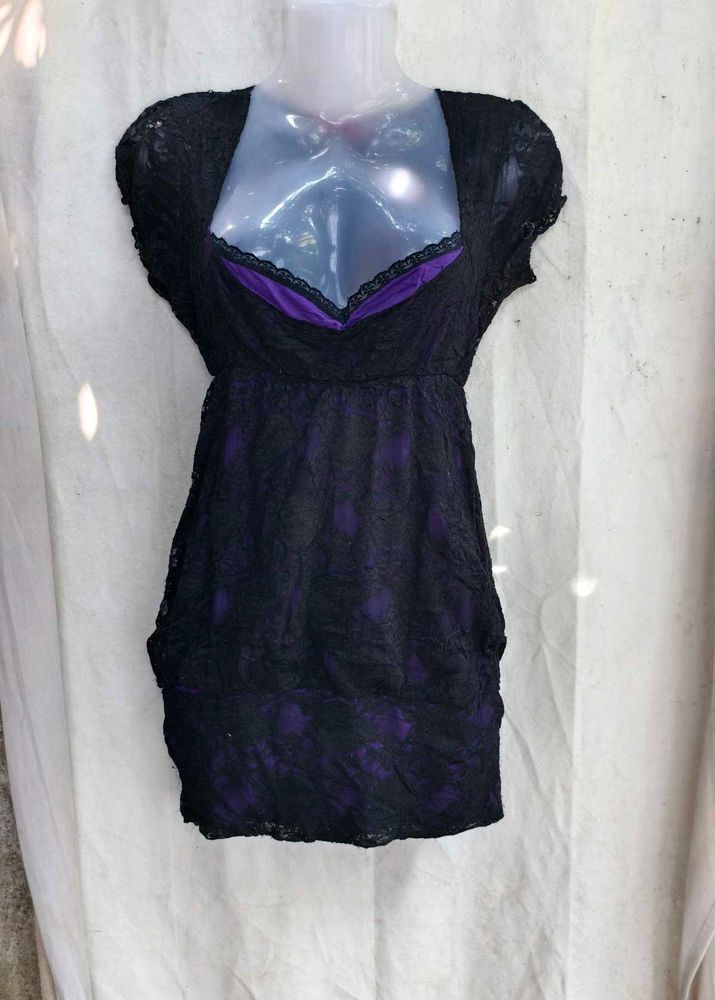 92510Elegant Black &amp; Purple Lace Dress
