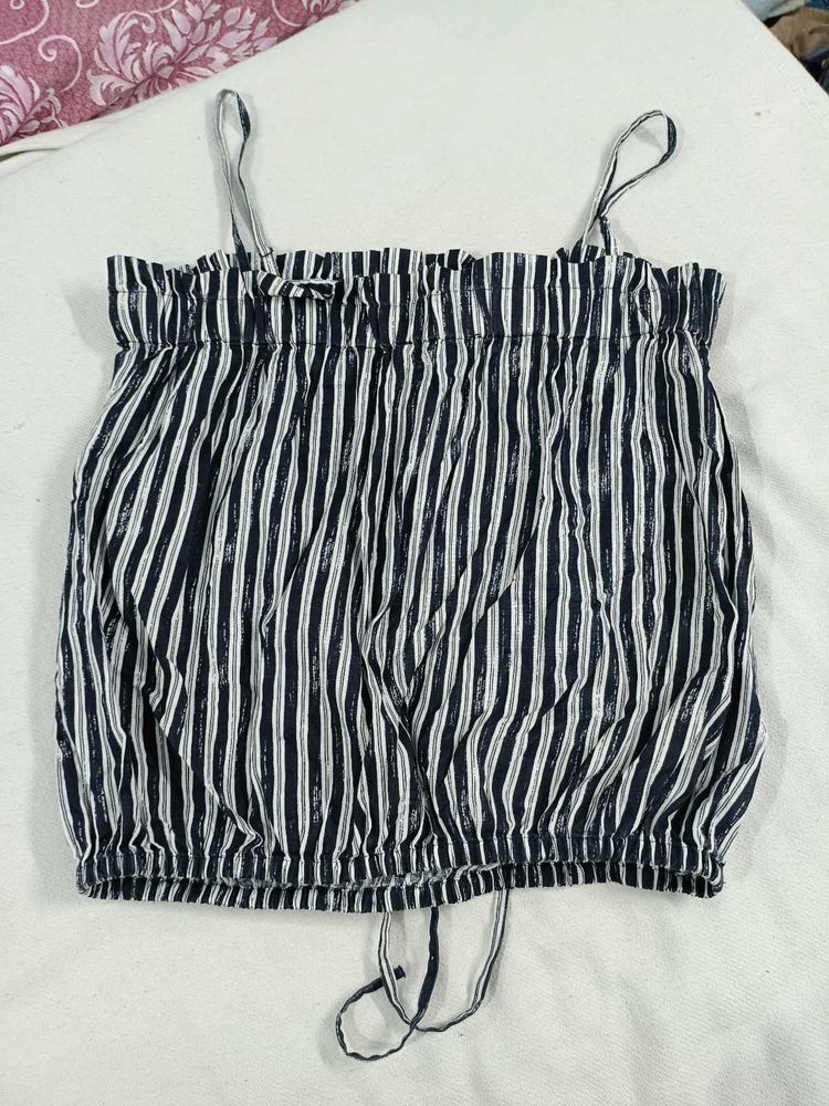 Striped Cami Top with Drawstring Hem