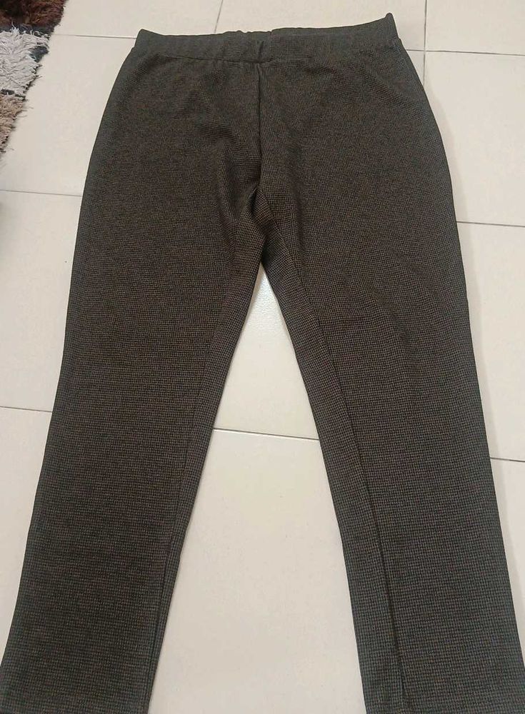Brown Textured Slim Fit Trousers