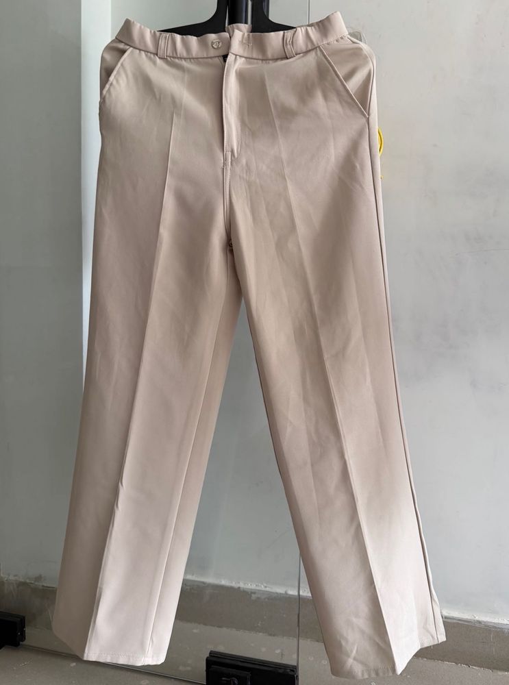Classic Beige Wide-Leg Trousers