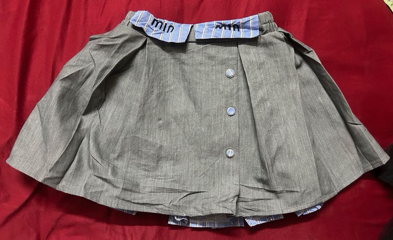 Pleated Skirt with Striped Waistband
