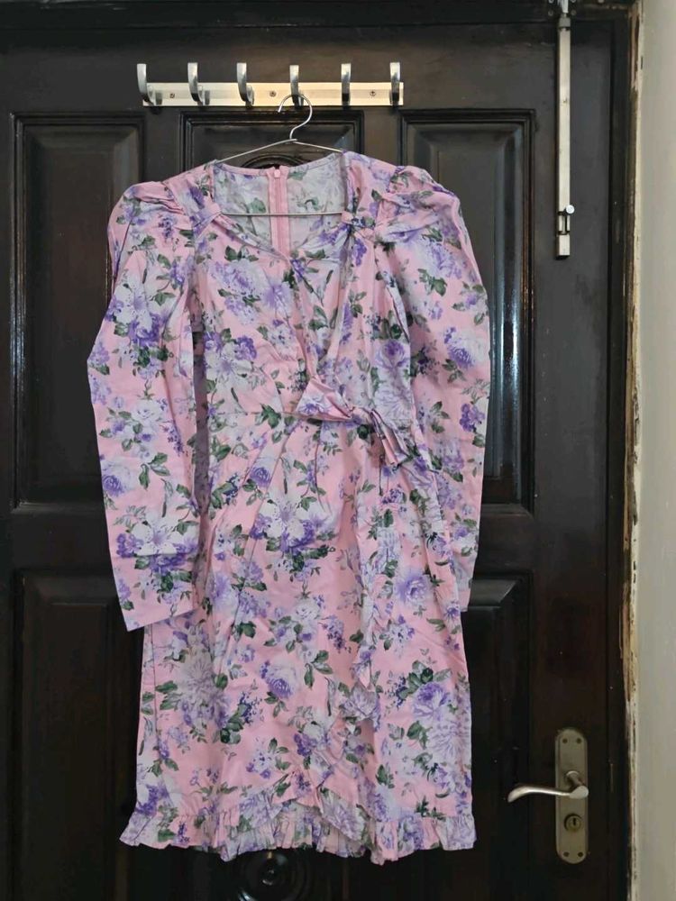 Floral Print Puff Sleeve Mini Dress