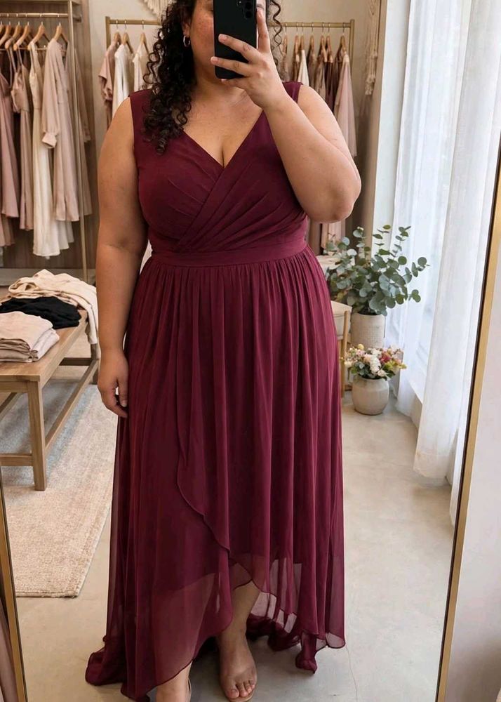 Elegant Burgundy Chiffon Maxi Dress