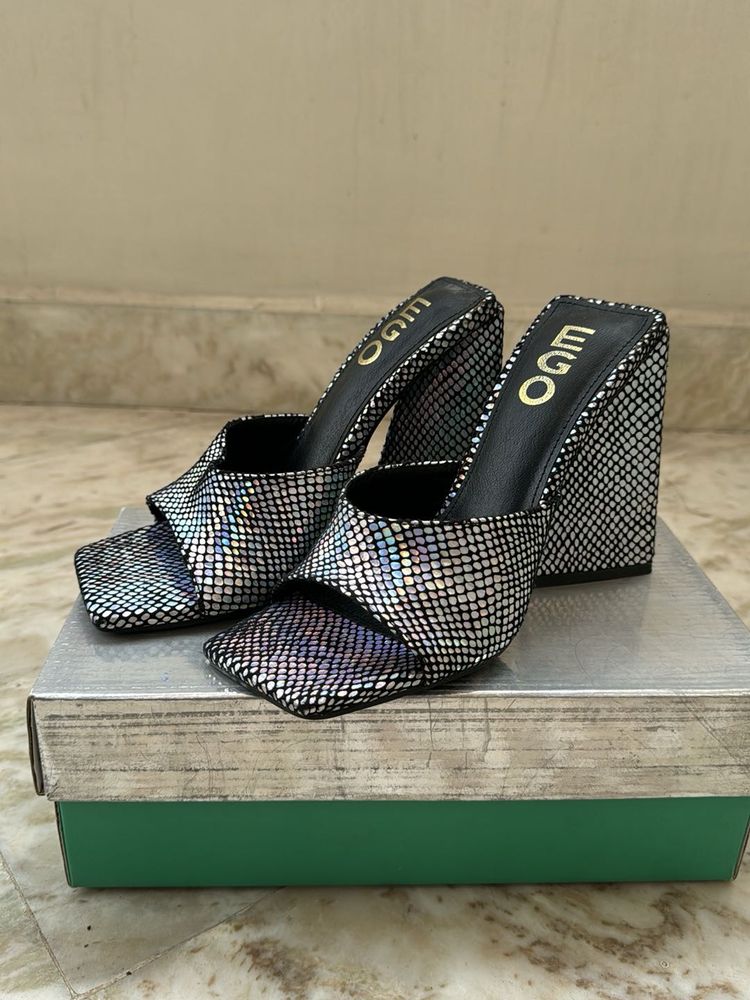 EGO Square Toe Holographic Heels
