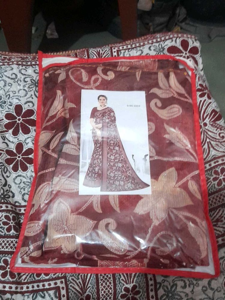 Maroon Floral Print Saree