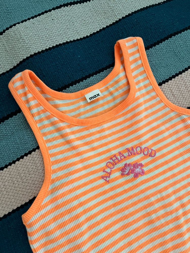 Orange Striped Aloha Mood Tank Top
