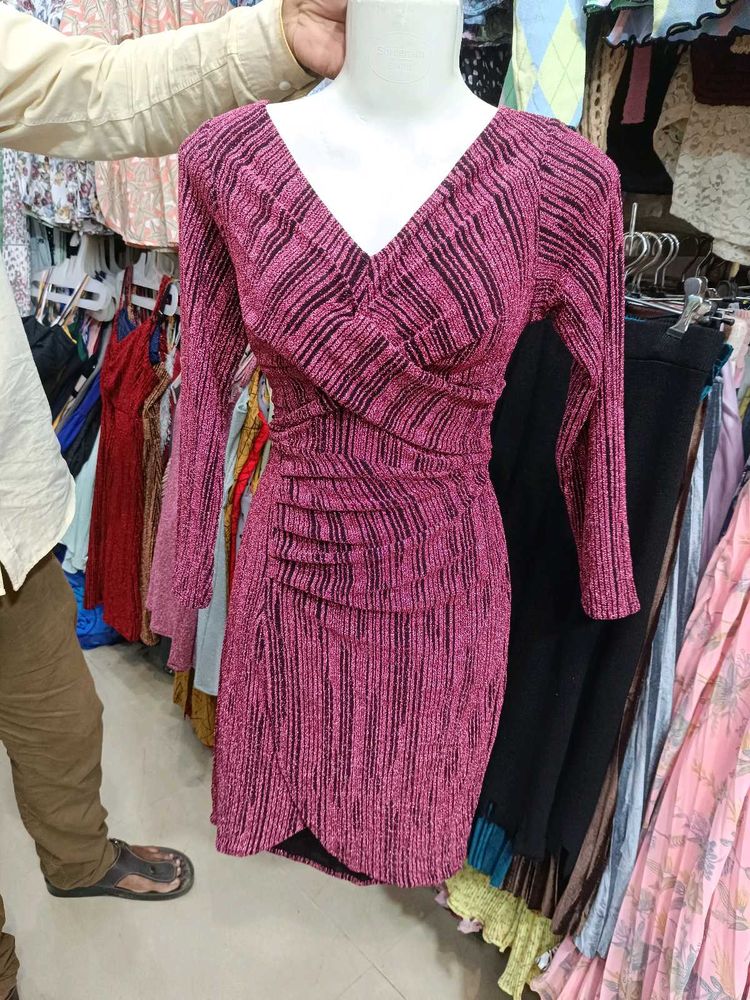 Pink Shimmer Wrap Mini Dress