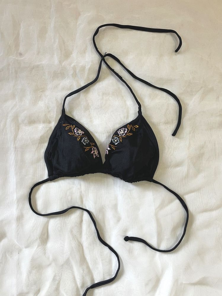 Black Embroidered Bikini Top