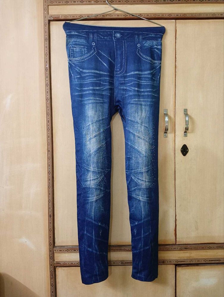 Girls' Denim Look Stretch Leggings | Strechible
