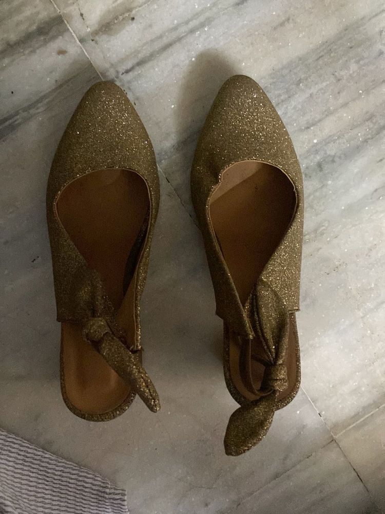 Gold Glitter Heels with Ankle Tie