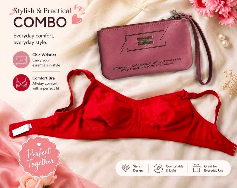 Red Floret Bra &amp; Chic Wristlet Combo