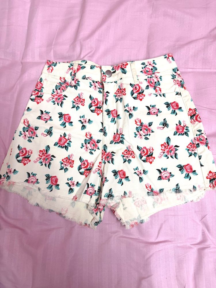 Floral Print Denim Shorts