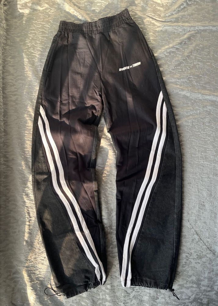Striped Black half denim Joggers