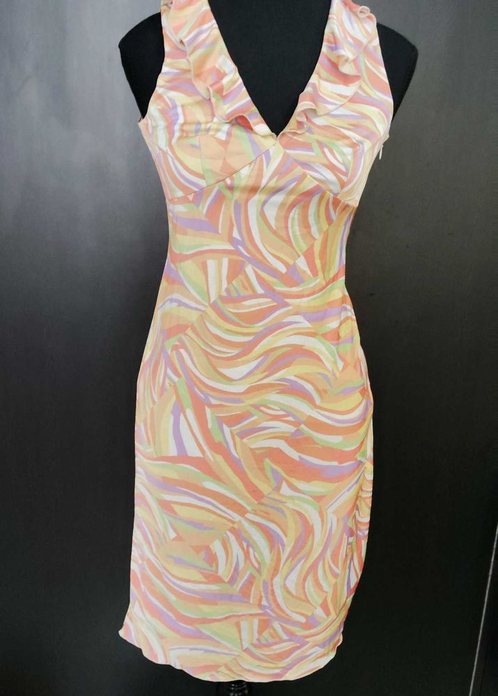 V-Neck Ruffled Swirl Print Dress