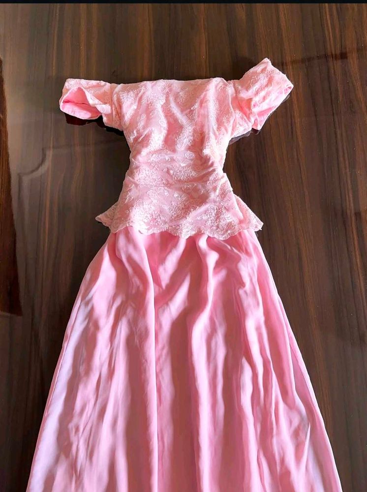 Elegant Pink Lace Peplum Gown