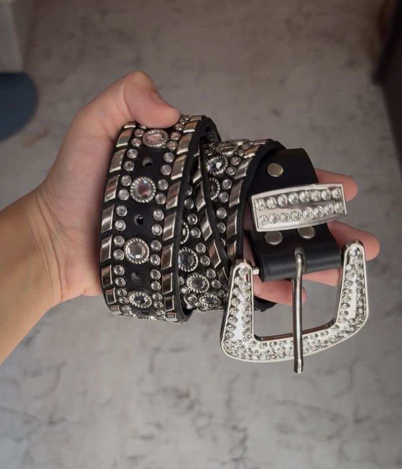 Embellished Belt with Rhinestone Buc