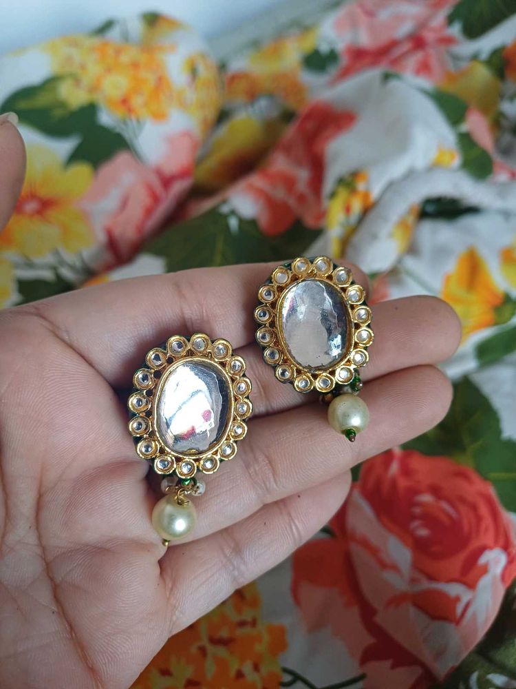 Polki Kundan Pearl Drop Earrings