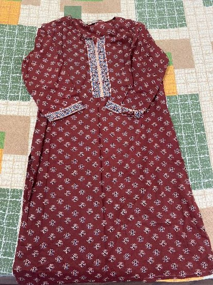 Maroon Printed Kurta