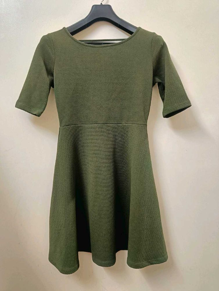 Olive Green Fit &amp; Flare Dress