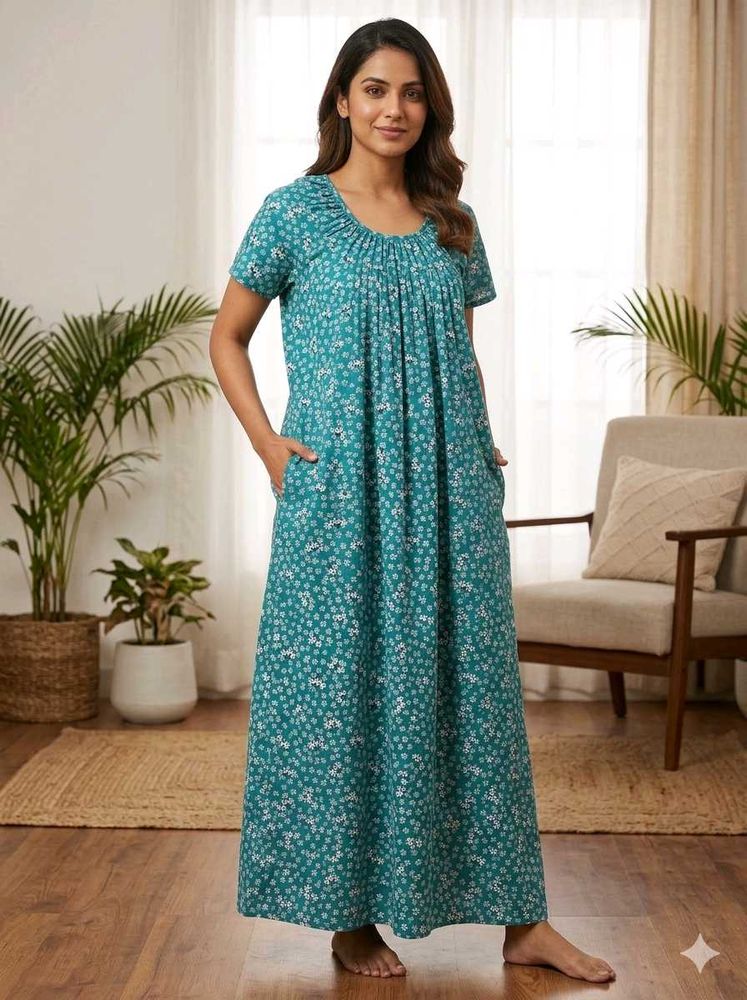 Teal Floral Print Nightgown